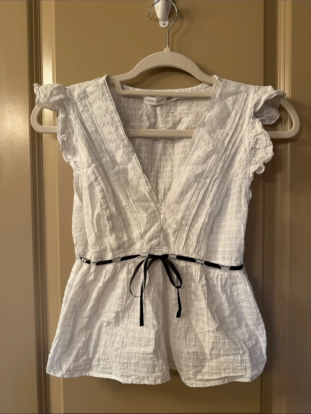 Altar’d State Peplum Top with Black Tie - Picture 1 of 4